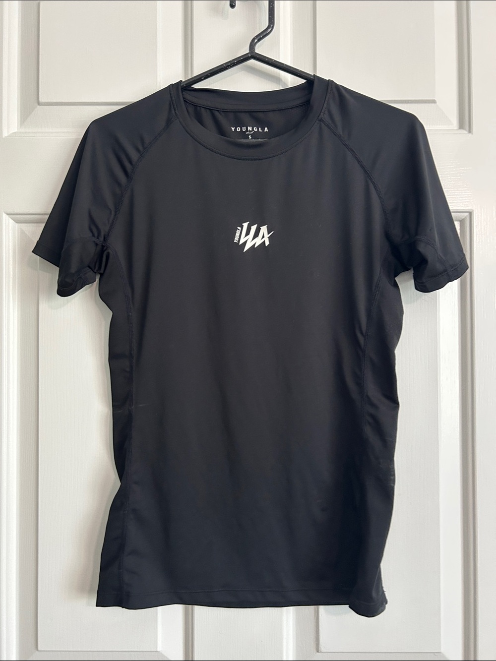YoungLA Black Short-Sleeve Rash Guard with White Logo